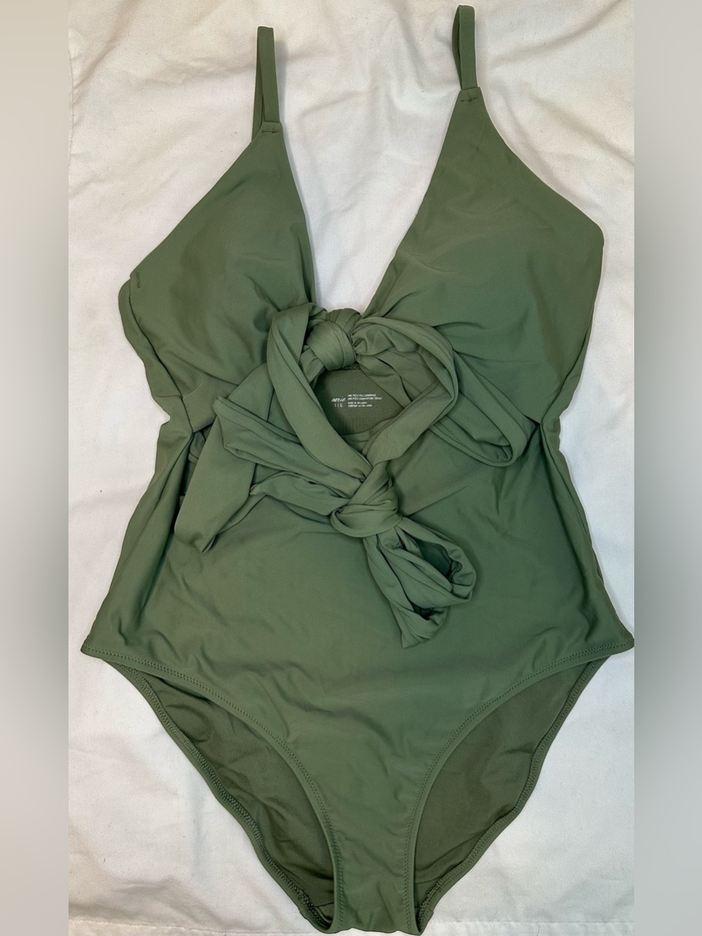 Aerie Wrap One Piece Swimsuit Olive Green Full Coverage Tie Waist Size L NWT